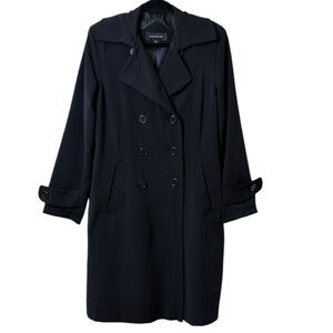 Jones NY Black Trench Overcoat double breasted button closure pockets Sz M 10/12